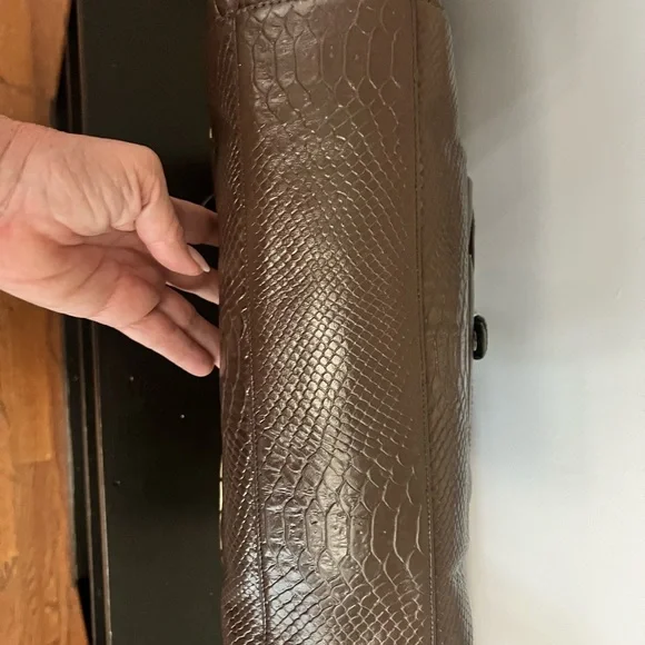 Coach Charlie Signature Python Brown and Tan Shoulder Bag - Picture 9 of 15